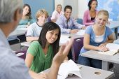 foto of student  - group of high school students listening to teacher in classroom - JPG 