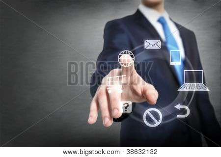 Picture or Photo of Business meeting in a virtual space conceptual business illustration.