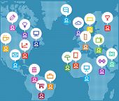 image of map  - World map and community icons collection - JPG 