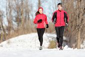 pic of fitness  - Sport couple running in winter - JPG 