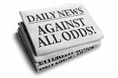 stock photo of newspaper  - Daily news newspaper headline reading against all odds concept for conquering adversity - JPG 