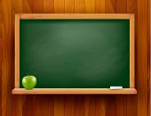 pic of science  - Blackboard with green apple on wooden background - JPG 