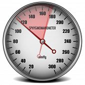 picture of pressure  - illustration of a sphygmomanometer with a red marked range indicating high blood pressure - JPG 