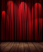stock photo of drapery  - red theater curtain with soft lighting - JPG 
