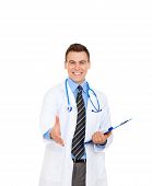 stock photo of handshake  - medical doctor man smile handshake - JPG 