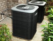 image of industrial  - Residential Central Air Conditioning Units On Cement Slab - JPG 