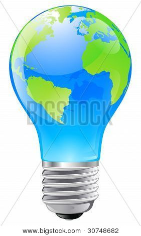 Picture or Photo of Illustration of an electric light bulb with a world globe. Conceptual illustration