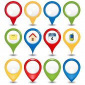 picture of map  - Set of 12 vector pointers and map markers - JPG 