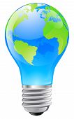 foto of globe  - Illustration of an electric light bulb with a world globe - JPG 