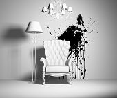 pic of interior  - white interior with armchair and black blot on the wall - JPG 