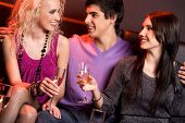 stock photo of young adult  - Portrait of smart young people holding champagne flutes and chatting with each other - JPG 