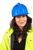 pic of construction worker  - Female construction worker portrait over a white background - JPG 
