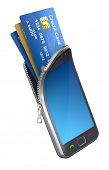 stock photo of payment  - 3D concept with mobile phone and credit cards - JPG 