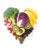 image of food  - Foods with high nutritional value in a heartshape including red cabbage avocado and pomegranate - JPG 