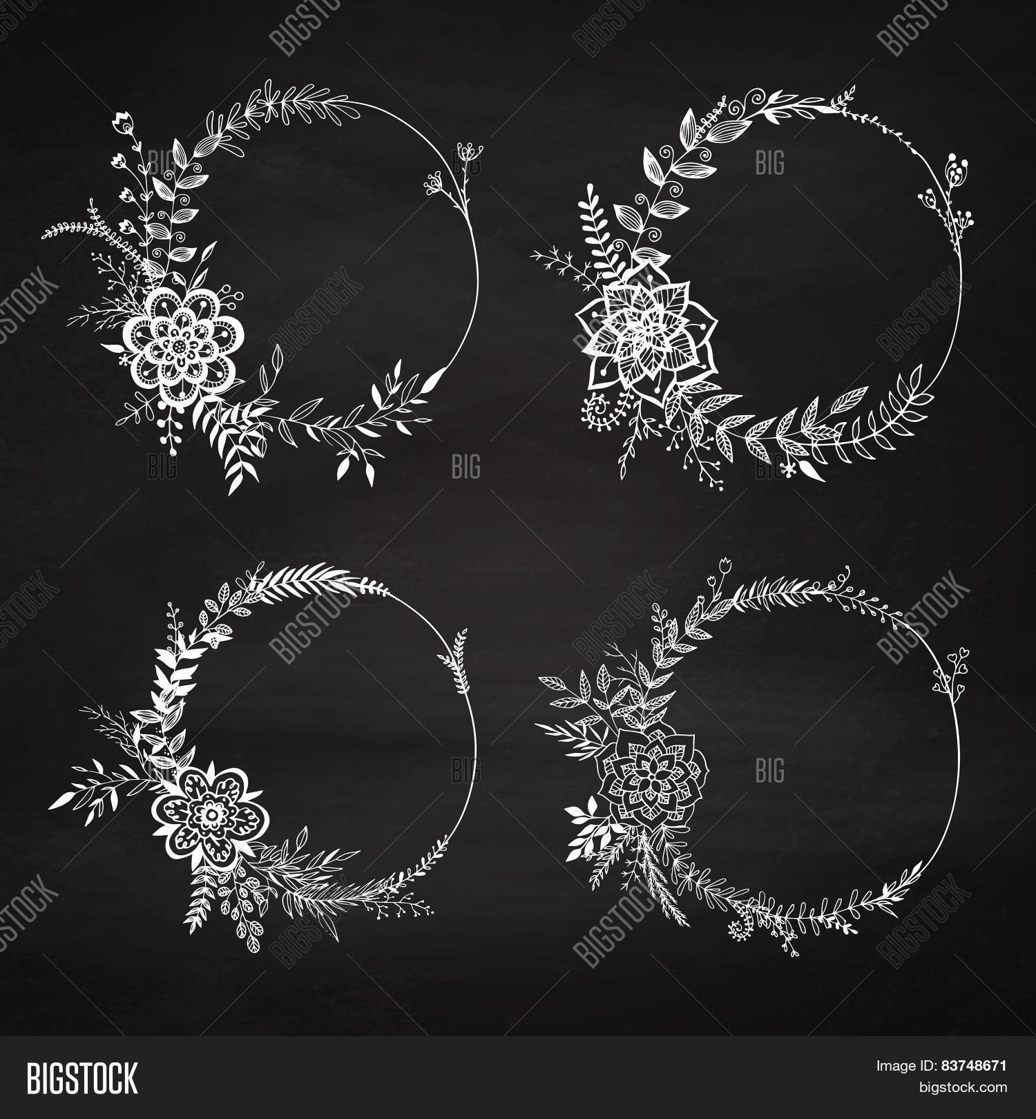 Set Floral Wreaths On Chalkboard Vector & Photo Bigstock
