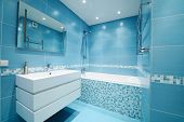 stock photo of interior  - Modern luxury bathroom blue interior - JPG 