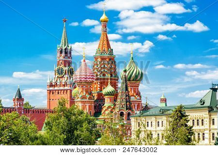 Poster: St Basils Cathedral And Moscow