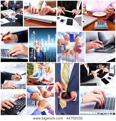 Picture or Photo of Business people team collage. Teamwork background.