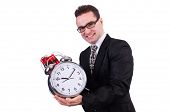 foto of time  - Man with time bomb isolated on white - JPG 
