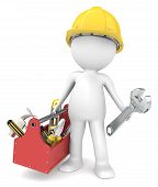 stock photo of construction worker  - 3D little human character The Builder with a toolbox People series - JPG 