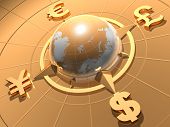 foto of money  - Globe with symbols of Dollar Euro Pound and Yen - JPG 