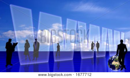 Picture or Photo of Global Information technology Internet/web concept. People silhouettes and the Earth
