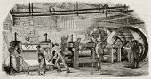 pic of france  - Old illustration of iron production in La Houilles foundry - JPG 