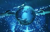 picture of technology  - world map technology style against fiber optic background - JPG 