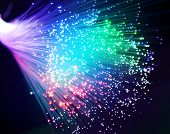 stock photo of future technology  - bunch of optical fibres dinamic flying from deep on technology background - JPG 