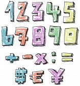 stock photo of currency  - Colorful sketchy hand drawn numbers - JPG 
