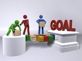 foto of teamwork  - A team of 3D figures collaborating to reach the GOAL - JPG 