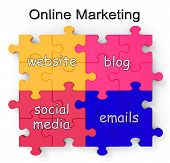 stock photo of puzzle  - Online Marketing Puzzle Shows Websites Blogs Social Media And Emails - JPG 