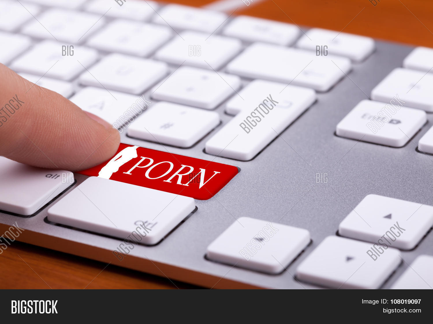 Finger Pressing On Red Button With Porn Word And Naked Woman ...