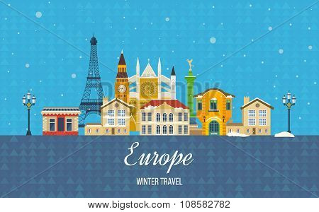 travel to europe for winter merry christmas greeting card christmas invitation card design