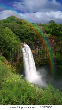 Stock photo : Waterfall In Kauai Hawaii With Rainbow Stock photo : Waterfall In Kauai Hawaii With Rainbow
