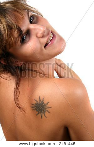 Woman with shoulder tattoo Stock photo