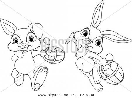 Bunny Painting Easter Egg Coloring Page Images, Stock Photos