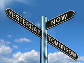 image of yesterday  - Yesterday Now Tomorrow Signpost Showing Schedule Diary Or Plan - JPG 