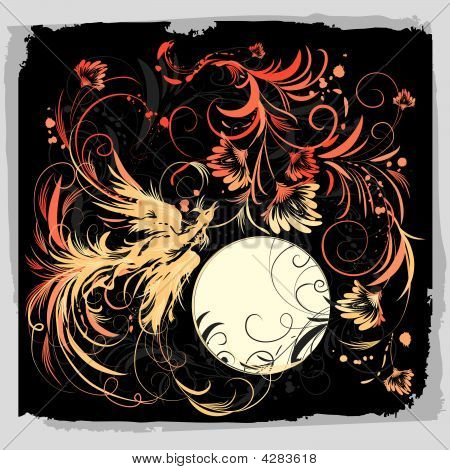 Phoenix Bird With Flowers Stock vector download preview