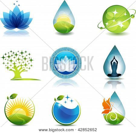 Picture or Photo of Nature and health care symbols  Beautiful concepts on nature and health theme  Can be used as company symbols or other purposes  Bright and eye catching design
