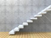 stock photo of future  - Concept or conceptual white stone or concrete stair or steps near a wall background with wood floor - JPG 