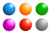 picture of longitude  - Six Different Colored Business Globes With Longitude And Latitude Lines Isolated On White - JPG 