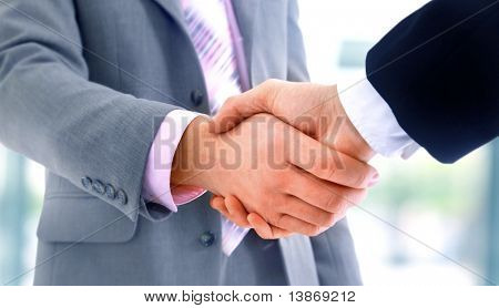 Picture or Photo of Handshake isolated on blue background