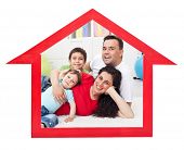 picture of investment  - Dream home concept with family inside house contour sign  - JPG 