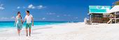 picture of beach  - Panorama of a couple on a tropical beach at Caribbean - JPG 