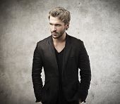 foto of man  - handsome man dressed in black jacket - JPG 