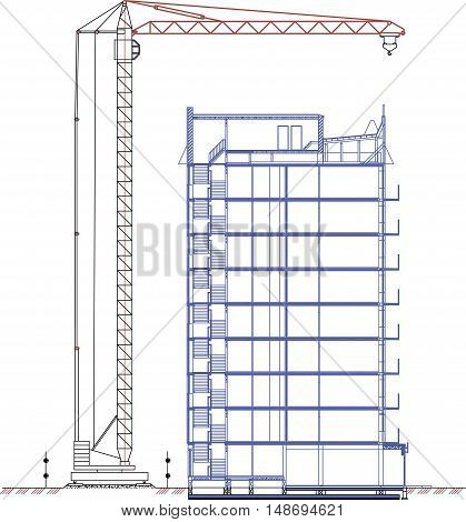 crane drawing tower crane construction crane drawing of a sectional elevation on the construction