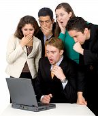 foto of business people  - business team looking shocked and worried when looking at the laptop computer on the table - JPG 