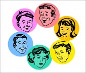 foto of newsprint  - set of retro family faces - JPG 