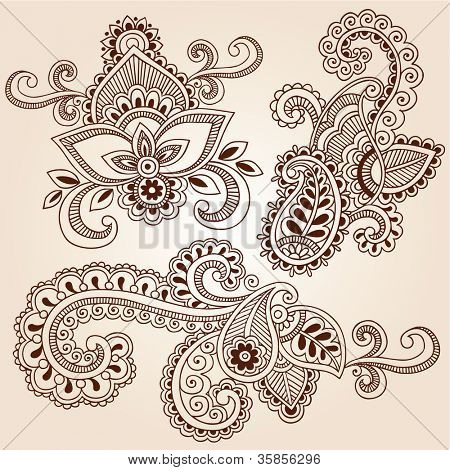 Henna Tattoo Vectors on Henna Paisley Flowers Mehndi Tattoo Doodles Abstract Floral Vector